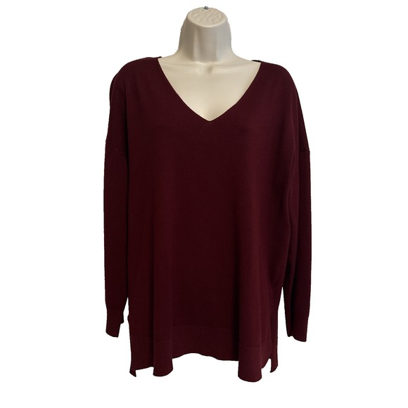 Grecerelle Sweaters - Womens Burgundy V-Neck Long Sleeve Tunic Sweater XL Casual Oversized Feminine